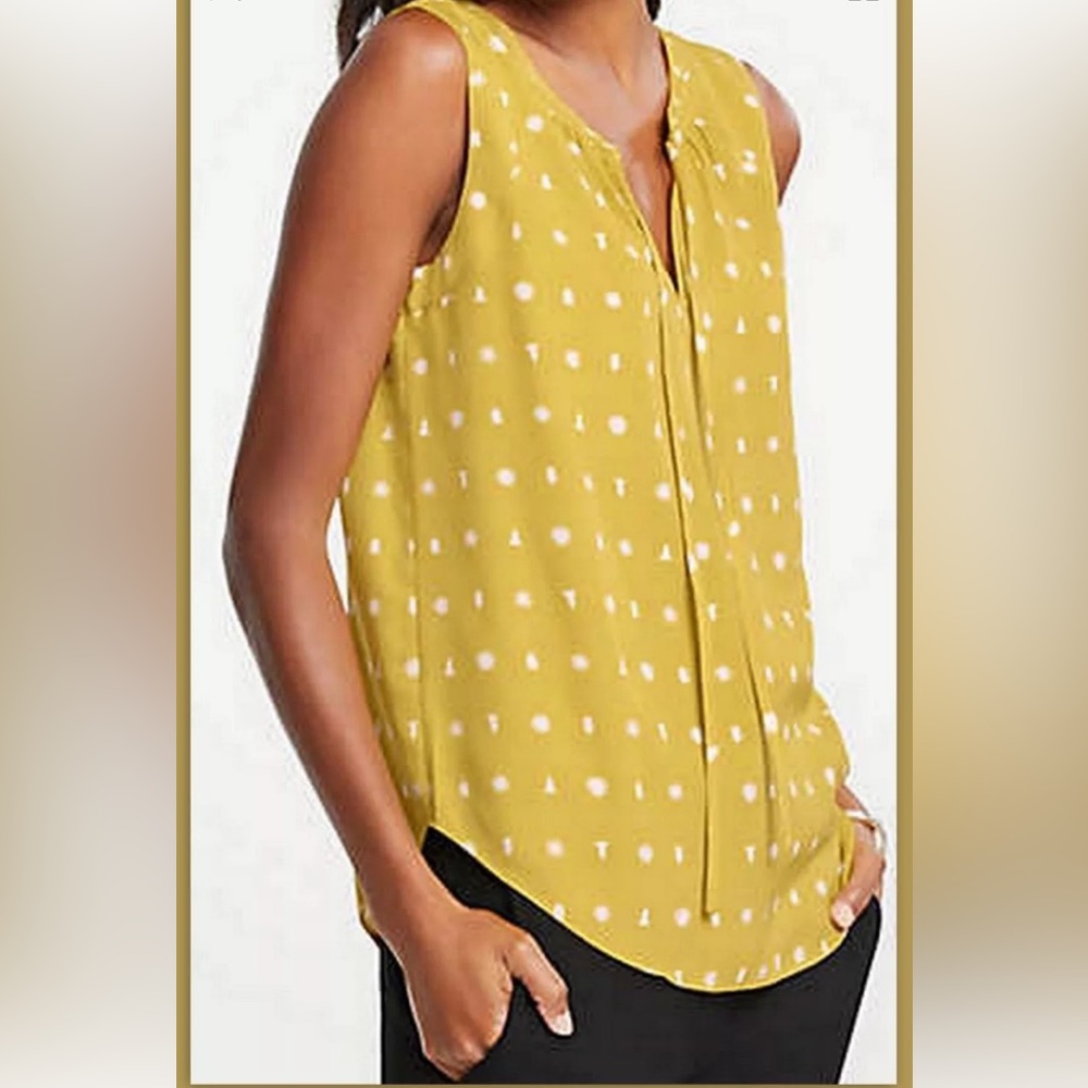 NWT Ann Taylor Split Neck Shell, Sleeveless Medium YELLOW & WHITE